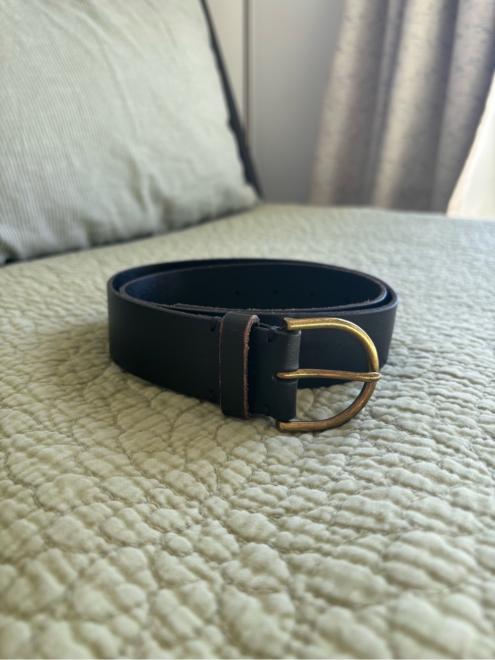 American Eagle Black Leather Belt with Brass Hardware S
